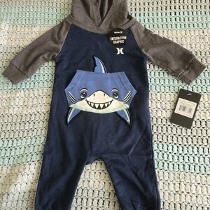 Hurley Kids Shark Graphic One Piece Size 6 Months - Blue and Gray
